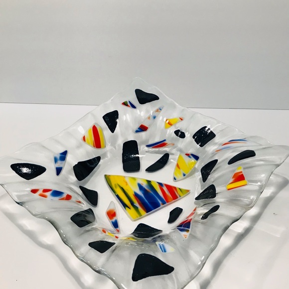 Vintage Fused Glass Multicolour Art Glass One of the Kind Decorative Dish Modern - Picture 2 of 9